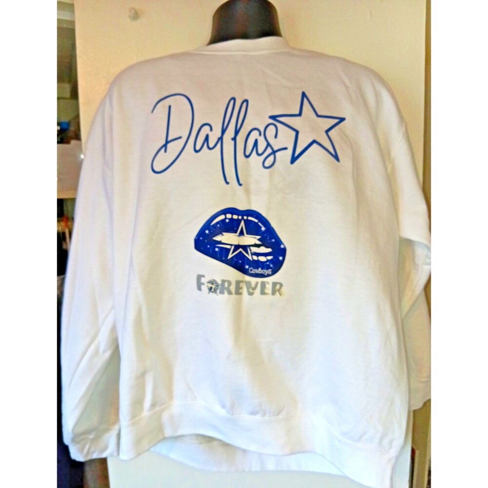 Dallas Cowboys NFL Womens XL White Blue Graphic Sweatshirt Pullover Girl Forever